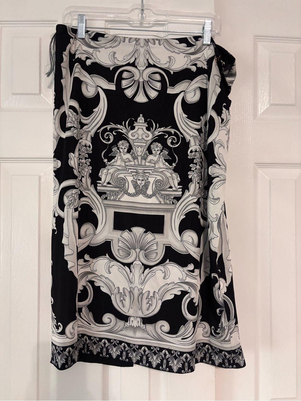 Versace Black & White Baroque Print Wrap Dress women’s 48
